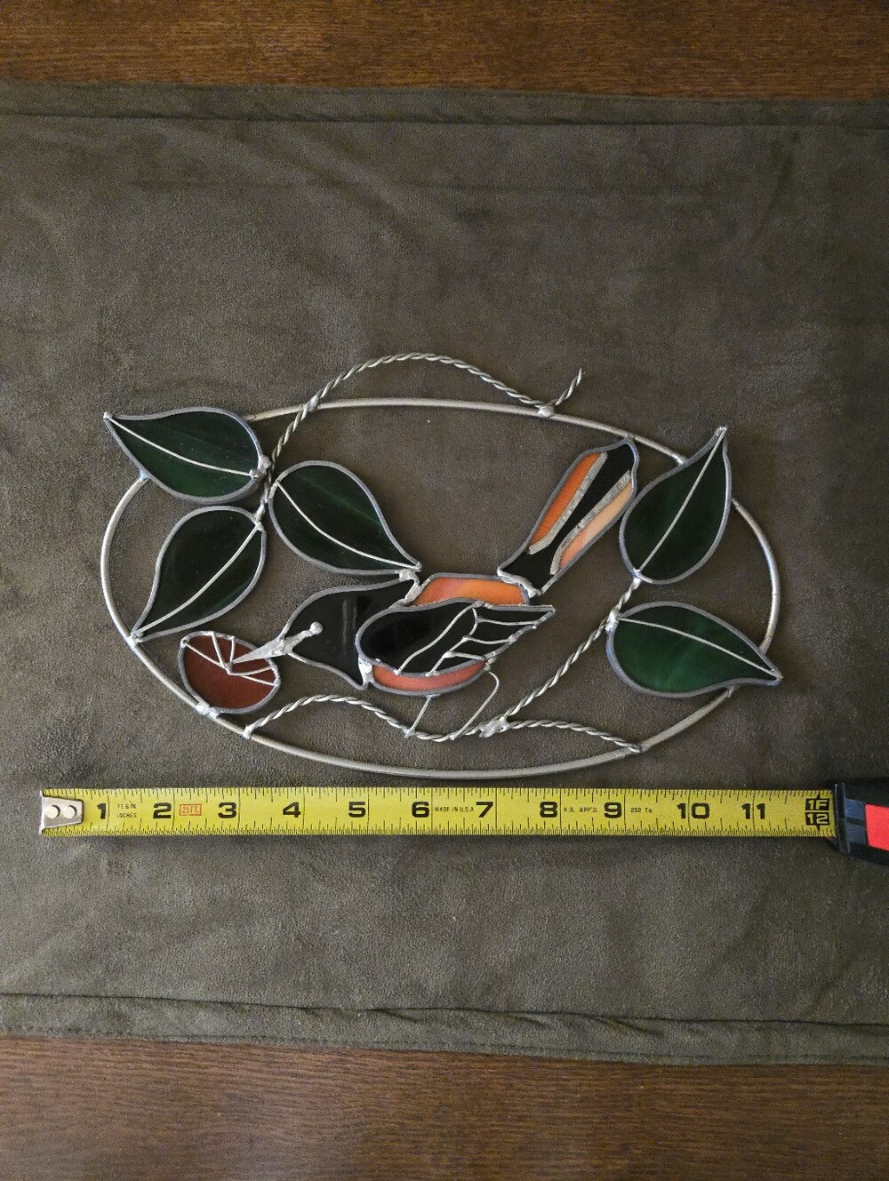 Handmade Stained Glass Oriole Suncatcher - Picture 3 of 3